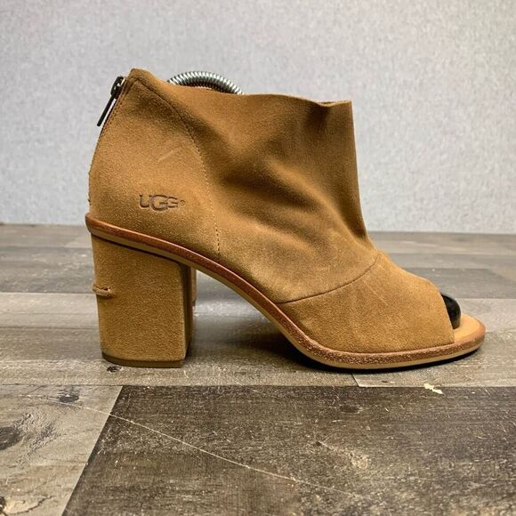 UGG womens 10 Ginger suede peep toe Ankle boot strap heel - Picture 1 of 10